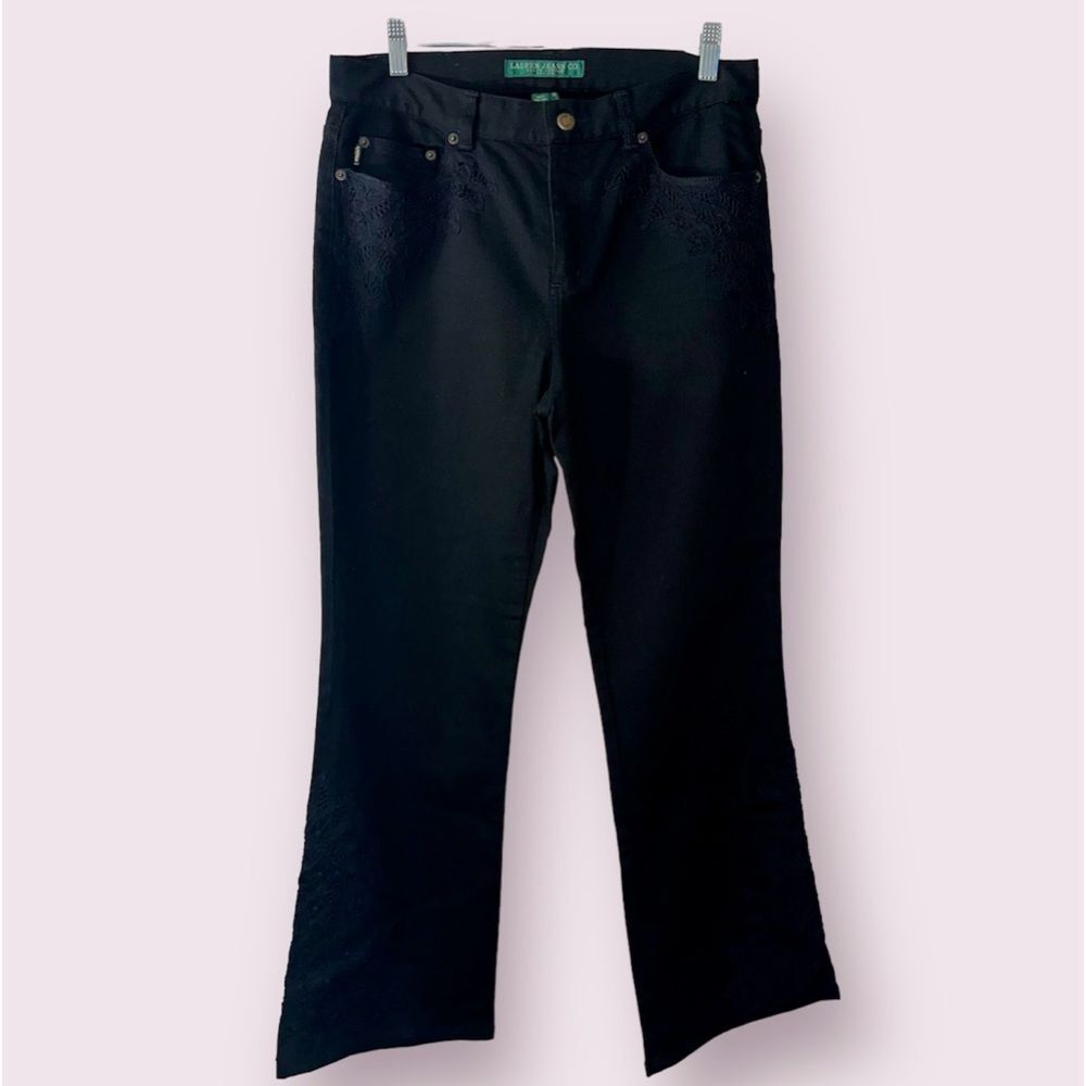 Lauren Jeans Co Ralph Lauren Petite Black Floral Lace‎ Appliqué Jeans Size 10P
